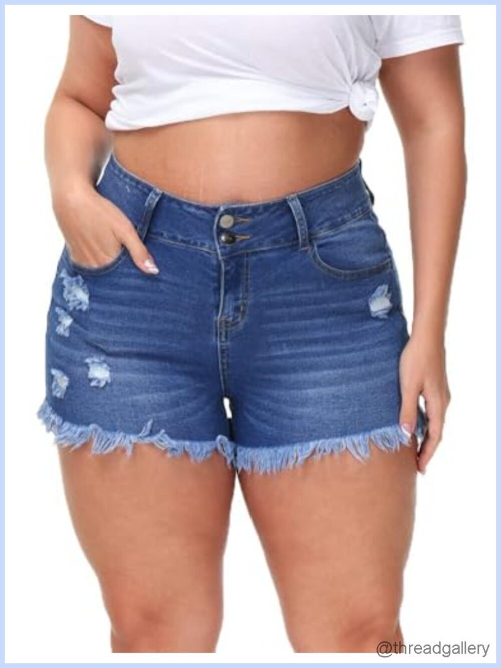 Women's Plus Size High Waisted Frayed Raw Hem Denim Jean Shorts Stretchy